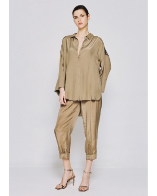 Γυναικείο λαδί πουκάμισο με παγιέτα - Access 53-7027 Γυναικείο λαδί πουκάμισο με παγιέτα - Access 53-7027