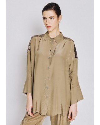 Γυναικείο λαδί πουκάμισο με παγιέτα - Access 53-7027 Γυναικείο λαδί πουκάμισο με παγιέτα - Access 53-7027