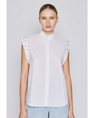 Γυναικείο λευκό αμάνικο πουκάμισο με στρας - Spell 53-7034 Γυναικείο λευκό αμάνικο πουκάμισο με στρας - Spell 53-7034