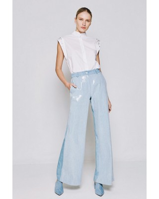 Γυναικείο λευκό αμάνικο πουκάμισο με στρας - Spell 53-7034 Γυναικείο λευκό αμάνικο πουκάμισο με στρας - Spell 53-7034