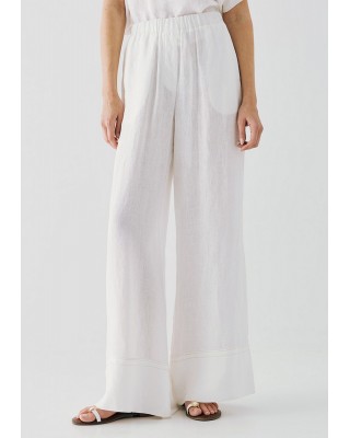 Γυναικεία λευκή λινή παντελόνα - Eight 53-5114 Γυναικεία λευκή λινή παντελόνα - Eight 53-5114