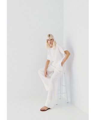 Γυναικεία λευκή λινή παντελόνα - Eight 53-5114 Γυναικεία λευκή λινή παντελόνα - Eight 53-5114