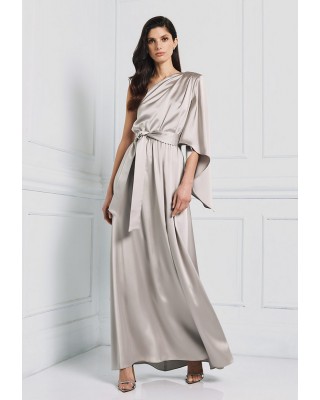 Γυναικείο μάξι ασημί σατέν φόρεμα με έναν ώμο - Access 53-3308 Γυναικείο μάξι ασημί σατέν φόρεμα με έναν ώμο - Access 53-3308