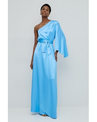 Γυναικείο μάξι γαλάζιο σατέν φόρεμα με έναν ώμο - Access 53-3308 Γυναικείο μάξι γαλάζιο σατέν φόρεμα με έναν ώμο - Access 53-3308