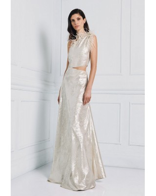 Γυναικείο μάξι φόρεμα με έναν ώμο και πούπουλα - Access 53-3424