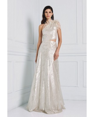 Γυναικείο μάξι φόρεμα με έναν ώμο και πούπουλα - Access 53-3424