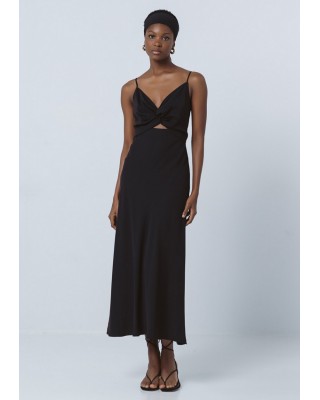 Γυναικείο μαύρο φόρεμα με κόμπο και άνοιγμα μπροστά - Access 53-3428