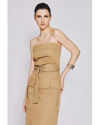 Γυναικείο μπεζ στράπλες φόρεμα - Eight 53-3033