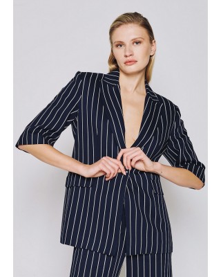 Γυναικείο μπλε ριγέ σακάκι με κοντό μανίκι - Spell 53-1041 Γυναικείο μπλε ριγέ σακάκι με κοντό μανίκι - Spell 53-1041