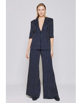 Γυναικείο μπλε ριγέ σακάκι με κοντό μανίκι - Spell 53-1041