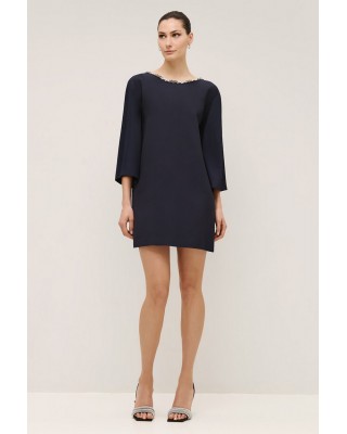 Γυναικείο κοντό μπλε φόρεμα με κέντημα - Spell 53-3024