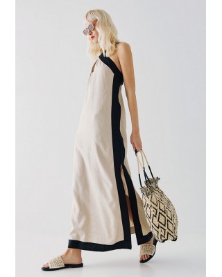 Γυναικείο μπεζ φόρεμα με δίχρωμη λεπτομέρεια - Access 53-3379