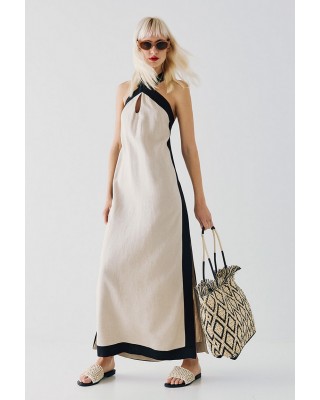 Γυναικείο μπεζ φόρεμα με δίχρωμη λεπτομέρεια - Access 53-3379