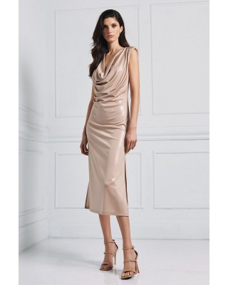 Γυναικείο χρυσό ντραπέ γυαλιστερό φόρεμα - Access 53-3400 Γυναικείο χρυσό ντραπέ γυαλιστερό φόρεμα - Access 53-3400