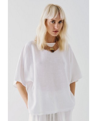 Γυναικεία λευκή λινή μπλούζα - Eight 53-2128 Γυναικεία λευκή λινή μπλούζα - Eight 53-2128