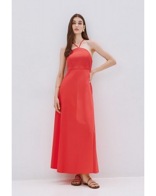 Γυναικείο κοραλλί φόρεμα με halter λαιμό και δέσιμο - Spell 53-3325