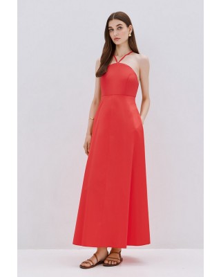 Γυναικείο κοραλλί φόρεμα με halter λαιμό και δέσιμο - Spell 53-3325