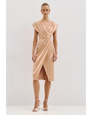 Γυναικείο μίντι χρυσό σατέν φόρεμα - Access 53-3006 Γυναικείο μίντι χρυσό σατέν φόρεμα - Access 53-3006