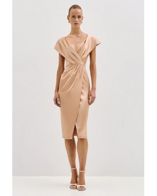 Γυναικείο μίντι χρυσό σατέν φόρεμα - Access 53-3006 Γυναικείο μίντι χρυσό σατέν φόρεμα - Access 53-3006