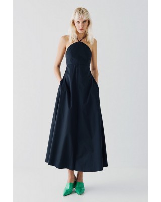 Γυναικείο μαύρο φόρεμα με halter λαιμό και δέσιμο - Spell 53-3325