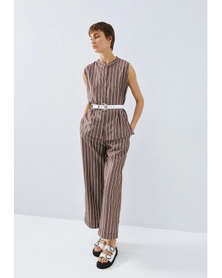 Γυναικείο ριγέ καφέ παντελόνι με ρεβέρ - Access 63-5128