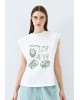 Γυναικεία αμάνικη λευκή μπλούζα με τύπωμα - Eight 63-2005