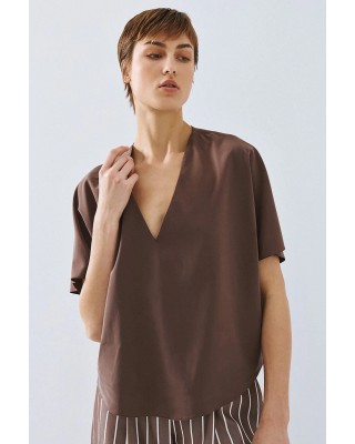 Γυναικεία καφέ μπλούζα με V λαιμόκοψη - Access 63-2121