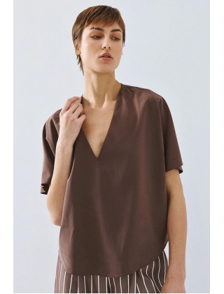 Γυναικεία καφέ μπλούζα με V λαιμόκοψη - Access 63-2121