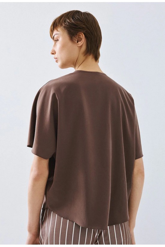 Γυναικεία καφέ μπλούζα με V λαιμόκοψη - Access 63-2121