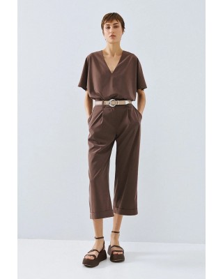 Γυναικεία καφέ μπλούζα με V λαιμόκοψη - Access 63-2121