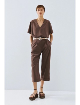 Γυναικεία καφέ μπλούζα με V λαιμόκοψη - Access 63-2121