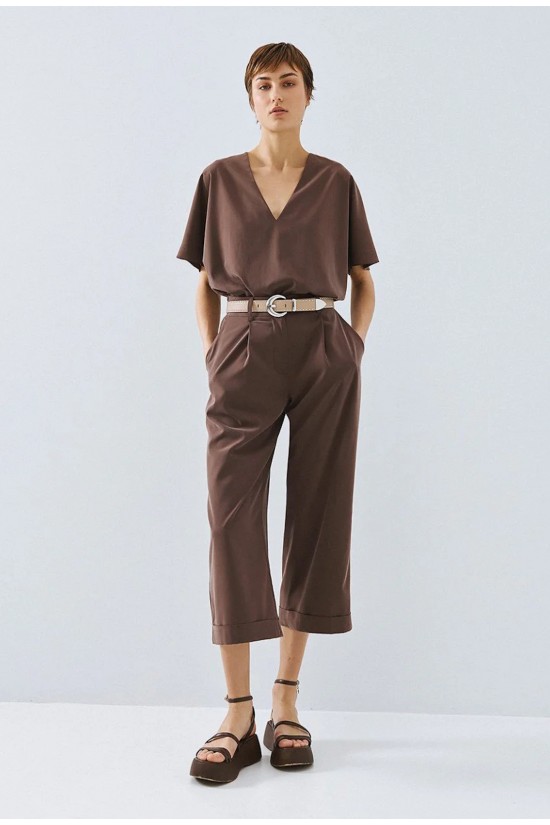 Γυναικεία καφέ μπλούζα με V λαιμόκοψη - Access 63-2121