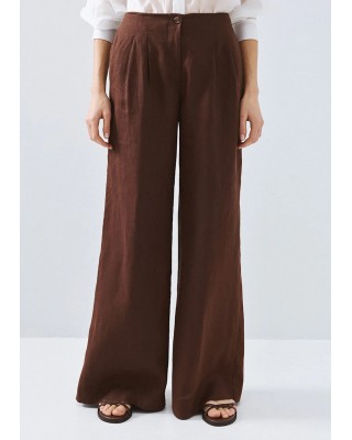 Γυναικεία καφέ λινή παντελόνα - Access 63-5007