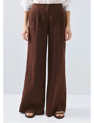 Γυναικεία καφέ λινή παντελόνα - Access 63-5007