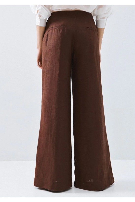 Γυναικεία καφέ λινή παντελόνα - Access 63-5007 Γυναικεία καφέ λινή παντελόνα - Access 63-5007