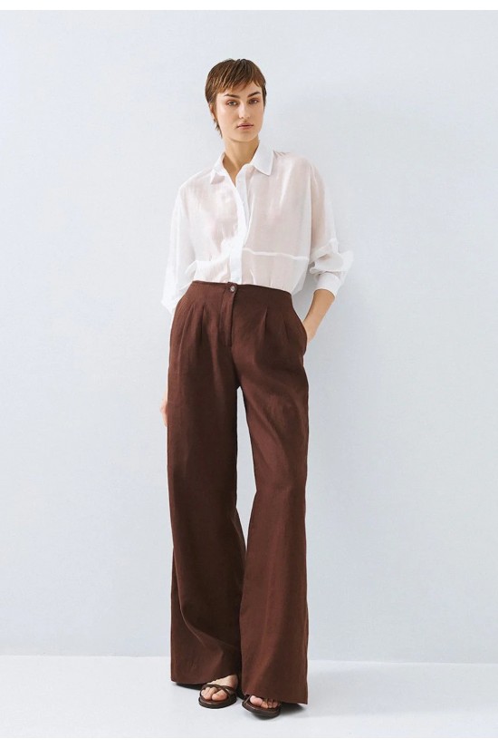 Γυναικεία καφέ λινή παντελόνα - Access 63-5007 Γυναικεία καφέ λινή παντελόνα - Access 63-5007