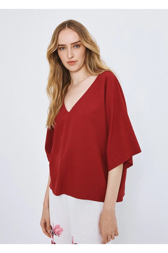 Γυναικεία κόκκινη κοντομάνικη μπλούζα - Access 63-2012