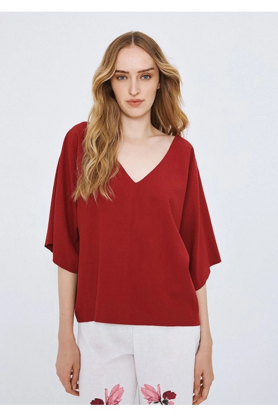 Γυναικεία κόκκινη κοντομάνικη μπλούζα - Access 63-2012