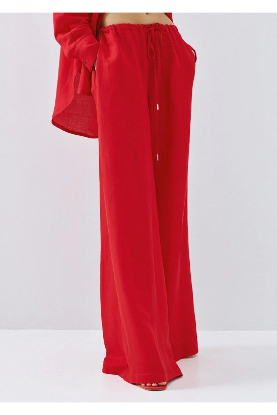 Γυναικεία λινή κόκκινη παντελόνα - Access 63-5083