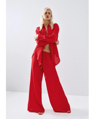 Γυναικεία λινή κόκκινη παντελόνα - Access 63-5083