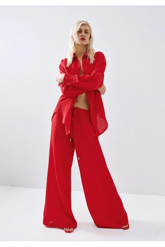 Γυναικεία λινή κόκκινη παντελόνα - Access 63-5083