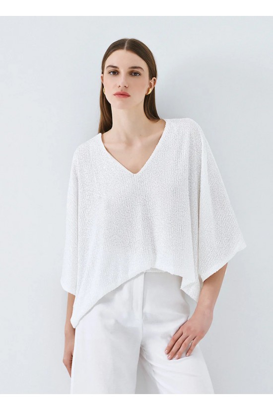 Γυναικεία λευκή κοντομάνικη μπλούζα με παγιέτα - Access 63-2004