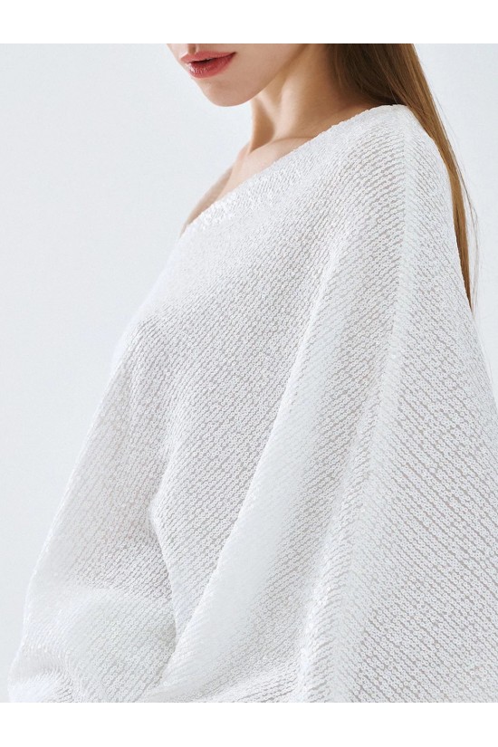 Γυναικεία λευκή κοντομάνικη μπλούζα με παγιέτα - Access 63-2004