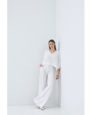 Γυναικεία λευκή κοντομάνικη μπλούζα με παγιέτα - Access 63-2004