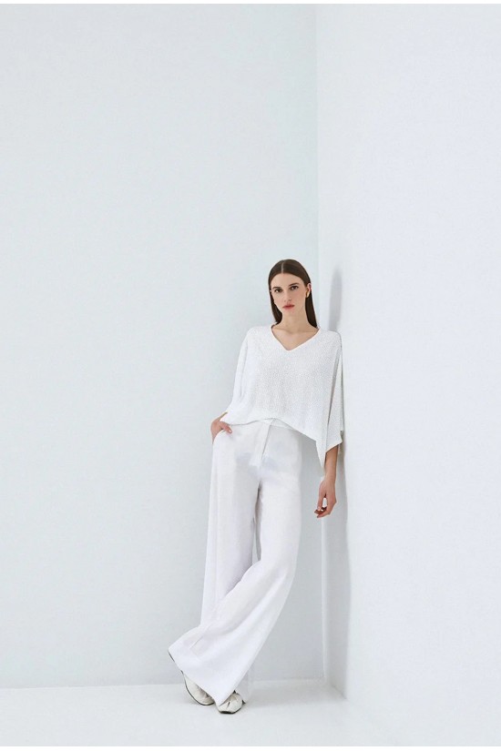 Γυναικεία λευκή κοντομάνικη μπλούζα με παγιέτα - Access 63-2004