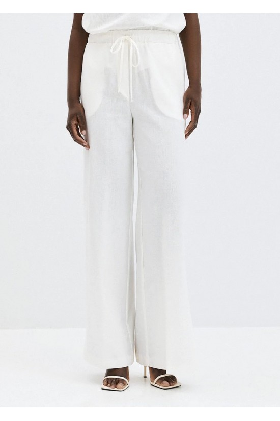 Γυναικεία λευκή λινή παντελόνα - Eight 63-5084
