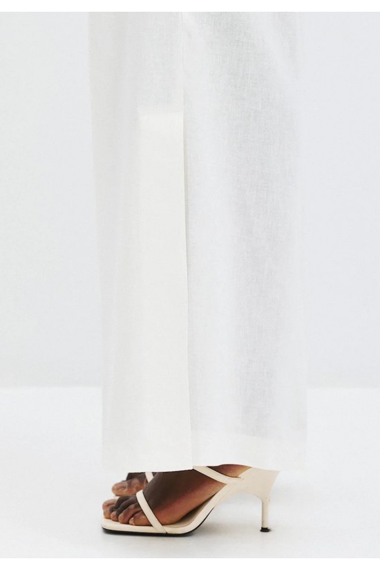 Γυναικεία λευκή λινή παντελόνα - Eight 63-5084