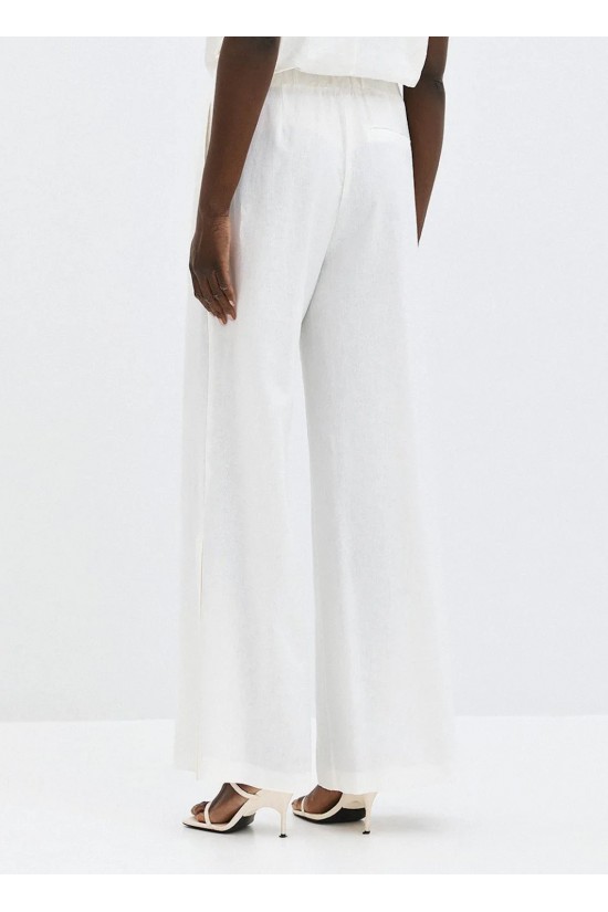 Γυναικεία λευκή λινή παντελόνα - Eight 63-5084
