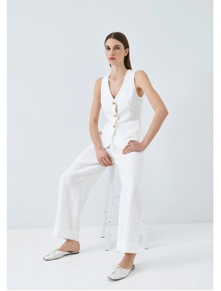Γυναικεία λευκή λινή παντελόνα - Eight 63-5084