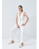 Γυναικεία λευκή λινή παντελόνα - Eight 63-5084